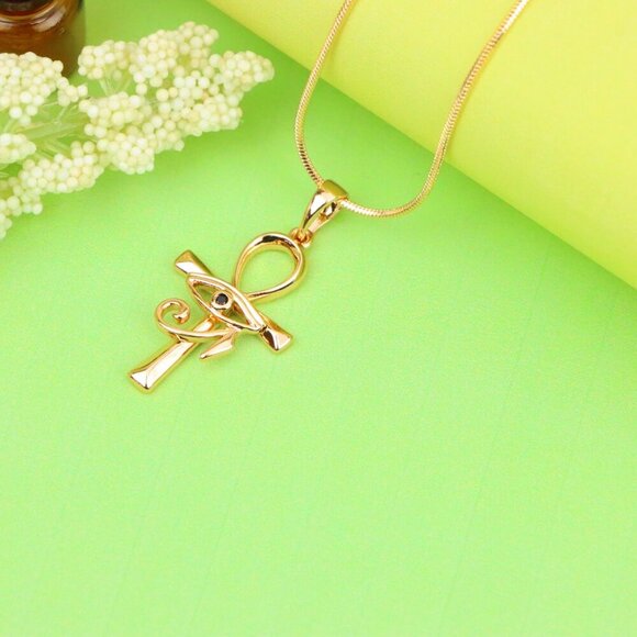 "Rose Gold Ankh Cross Pendant with Eye of Horus Design, XPPT1226 - Picture 8 of 13